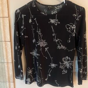 BCBG Black and White Floral Long Sleeve Top